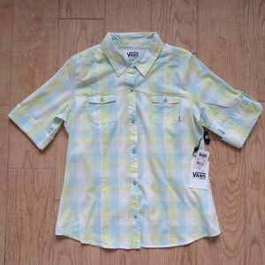 Vans Plaid Madras Button Down Shirt Youth XL or Women's Small Never Worn